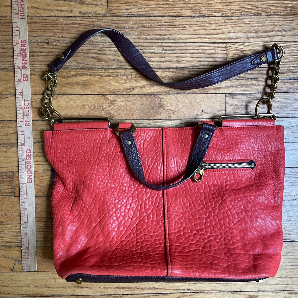 orYANY Red and Brown Leather Shoulder Bag with Textured Finish